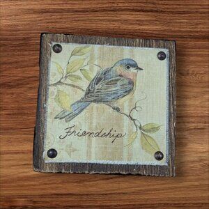 Susan Winget blue bird Wooden Plaque Bird Artwork cottage spring Farmhouse 5"
